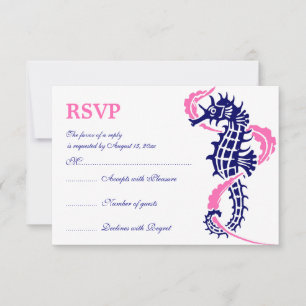 Zeepaard en zeewier blauw, hete roze bruiloft RSVP Kaartje