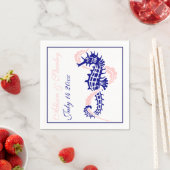 Zeepaard en zeewier blauw, roze bruiloft servetten (Insitu)