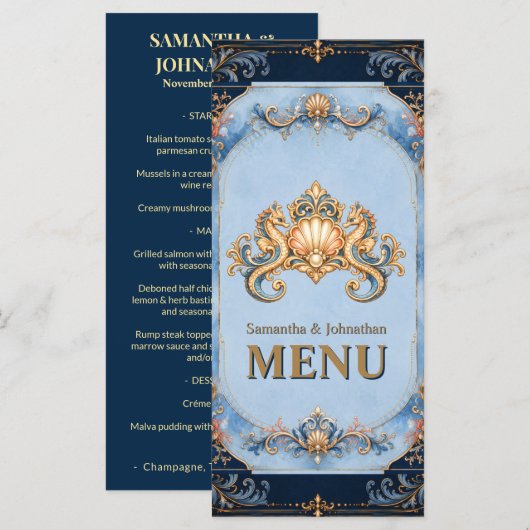 Zeepaard luxe strand menu vintage schelp (Voorkant / Achterkant)