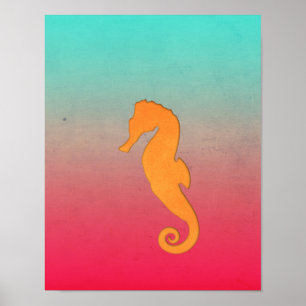 Zeepaard oranje silhouet Eenvoudig nautisch strand Poster
