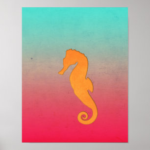 Zeepaard oranje silhouet Eenvoudig nautisch strand Poster