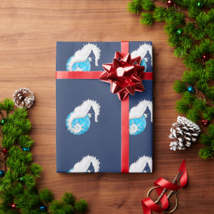 Zeepaard Tropisch Blauw Kerst Inpakpapier