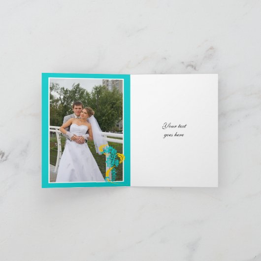 Zeepaard turquoise, gele bruiloft Bedankt (Binnen)