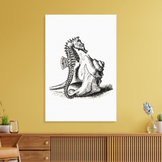  zeepaard Zee Horse Trumpet Shell Beach Canvas Afdruk (Insitu (Woonkamer))