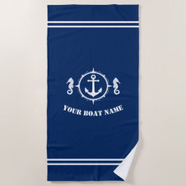 Zeepaardanker met Bootnaam op Navy Blue Strandlaken