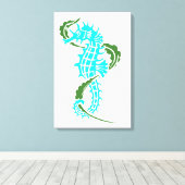 Zeepaardaqua blauw, groen en zeewier canvas afdruk (Insitu (Houten vloer))