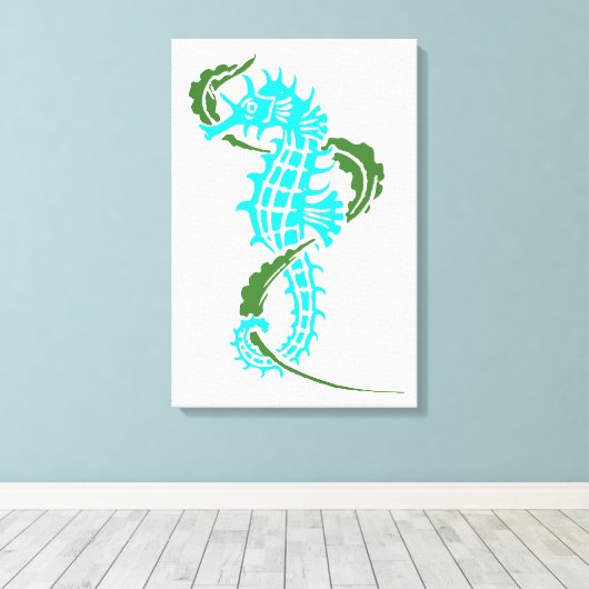 Zeepaardaqua blauw, groen en zeewier canvas afdruk (Insitu (Houten vloer))