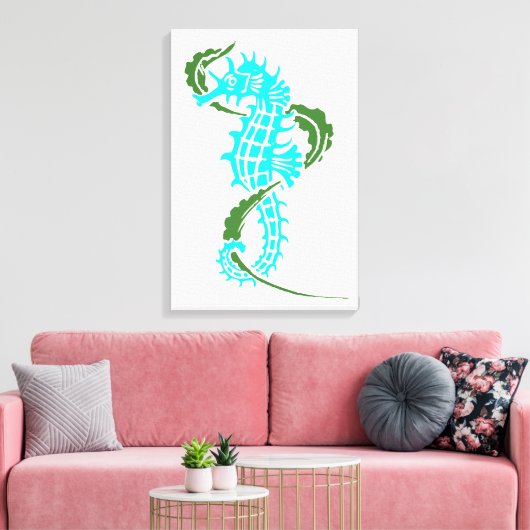 Zeepaardaqua blauw, groen en zeewier canvas afdruk (Insitu (Woonkamer))