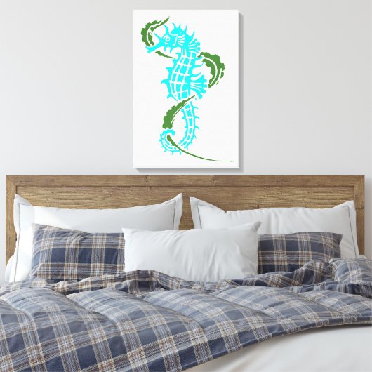 Zeepaardaqua blauw, groen en zeewier canvas afdruk (Insitu (Slaapkamer))