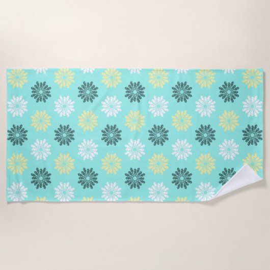 Zeepaardbloemen Aqua Beach Handdoek (Voorkant)