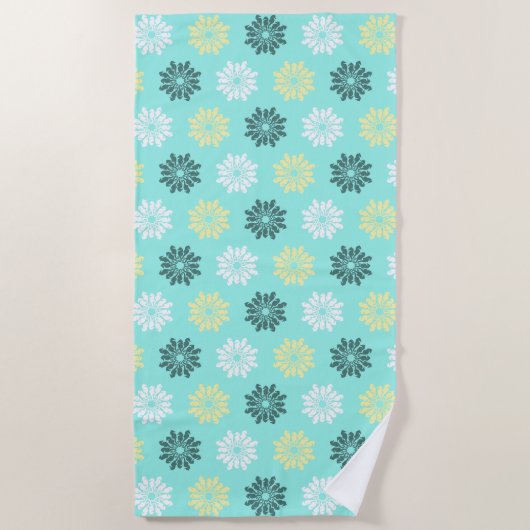 Zeepaardbloemen Aqua Beach Handdoek (Voorkant)