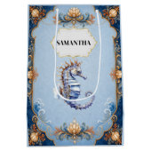 Zeepaarden blauwe strand thema viering medium cadeauzakje (Achterkant)