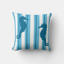Zeepaarden en Strepen in Oceankleuren Kussen