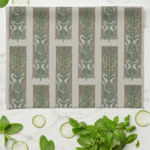 Zeepaarden en Zeewier, Vintage Art Nouveau Theedoek