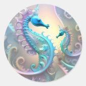 Zeepaarden Fractale Kunst, Ronde Sticker (Voorkant)