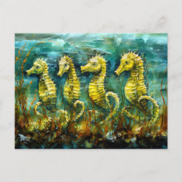 Zeepaarden in expressief olieverfschilderij van de briefkaart