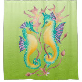 zeepaarden - limoen gekleurd glas douchegordijn (Voorkant)