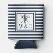 Zeepaarden marine blauwe streep nautisch monogram  blikjeskoeler (Voorkant)