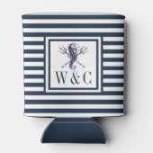 Zeepaarden marine blauwe streep nautisch monogram  blikjeskoeler (Achterkant)