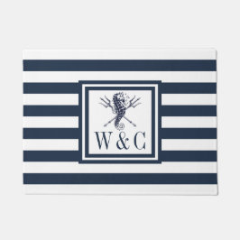 Zeepaarden Nautilus Monogram Navy Blauwe Streep Deurmat