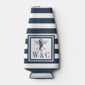 Zeepaarden Nautisch Monogram Navy Blauwe Streep Fl Flesjeskoeler (Voorkant)