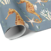 zeepaarden onder het diepblauw Zee Cadeaupapier (Rol Hoek)