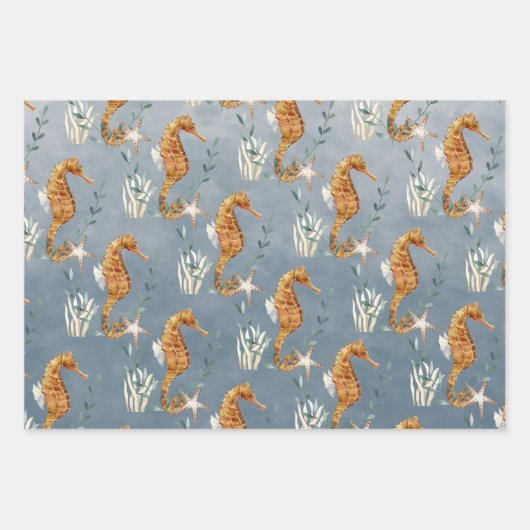 zeepaarden onder het diepblauw Zee Inpakpapier Vel (Voorkant)