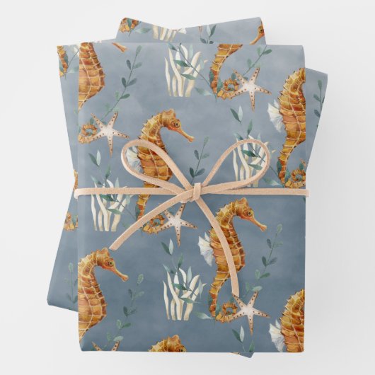 zeepaarden onder het diepblauw Zee Inpakpapier Vel (In situ)