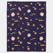 Zeepaarden, schelpen en zeeen sterren op blauw fleece deken (Voorkant)