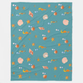 Zeepaarden, schelpen en zeeen sterren op blauwgroe fleece deken (Voorkant)