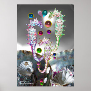 ZEEPAARDEN SCHELPEN,PARELMOER EN KLEURRIJKE EDELST POSTER