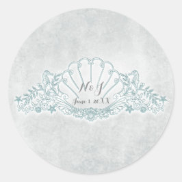 Zeepaarden & Schelpen Strand Bruiloft Favor Ronde Sticker