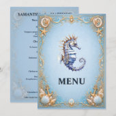 Zeepaarden strand bruiloft nautische conch schelp menu (Voorkant / Achterkant)