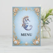 Zeepaarden strand bruiloft nautische conch schelp menu (Staand voorkant)