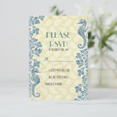 zeepaarden strandbruiloft RSVP (Staand voorkant)