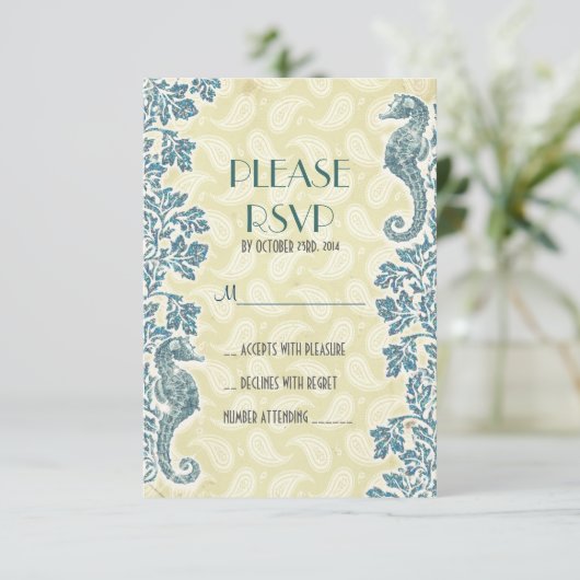 zeepaarden strandbruiloft RSVP (Staand voorkant)