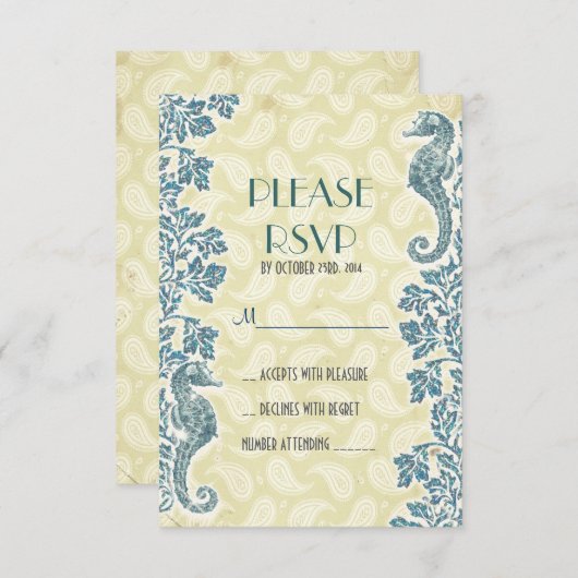 zeepaarden strandbruiloft RSVP (Voorkant / Achterkant)