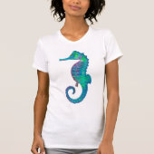 Zeepaardenblauw en groene waterverf t-shirt (Voorkant)