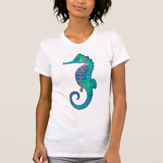 Zeepaardenblauw en groene waterverf t-shirt