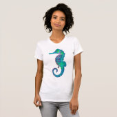 Zeepaardenblauw en groene waterverf t-shirt (Voorkant volledig)