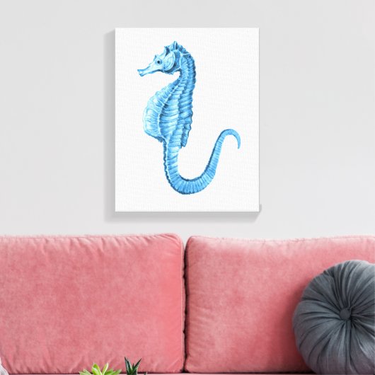 Zeepaardenblauwe waterverf aan de kust canvas afdruk (Insitu (Woonkamer))