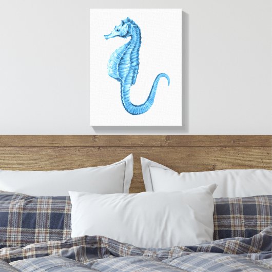 Zeepaardenblauwe waterverf aan de kust canvas afdruk (Insitu (Slaapkamer))