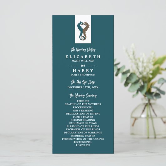 Zeepaardenromance, strandhuwelijksprogramma programmakaart (Staand voorkant)