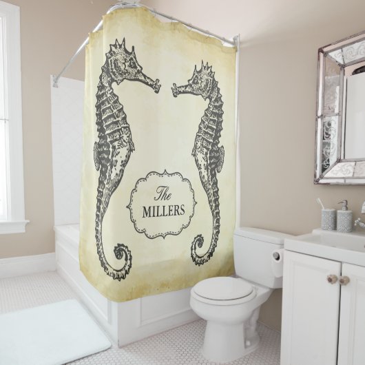  zeepaardfamilie naam Antiek oude textuur Douchegordijn (In situ)