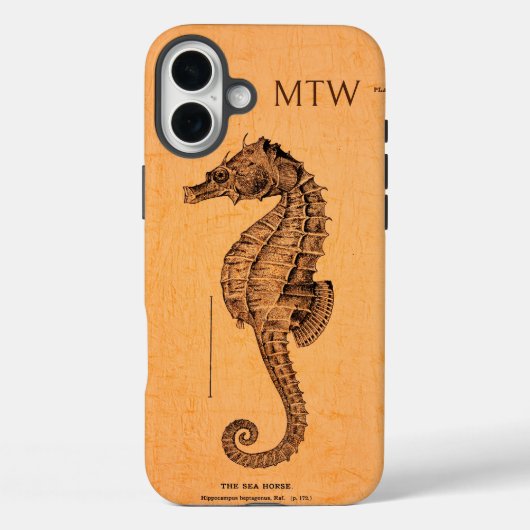 zeepaardillustratie met Initialen Case-Mate iPhone Case (Achterkant)