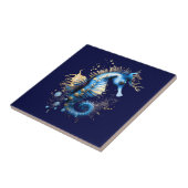 Zeepaardje 3D blauw goud marine fantasie strand ch Tegeltje (Zijkant)