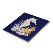 Zeepaardje 3D blauw sinaasappel wit aquatisch zees Tegeltje (Zijkant)