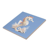 Zeepaardje 3D blauw sinaasappel wit nautische mari Tegeltje (Zijkant)