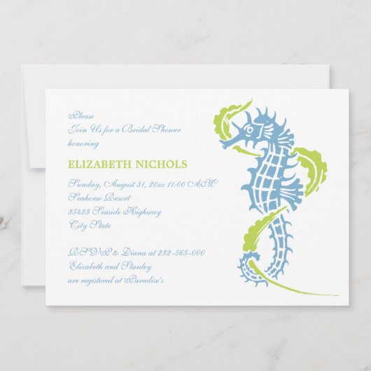 Zeepaardje blauw, groen bruiloft vrijgezellenfeest kaart (Voorkant)
