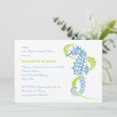 Zeepaardje blauw, groen bruiloft vrijgezellenfeest kaart (Staand voorkant)